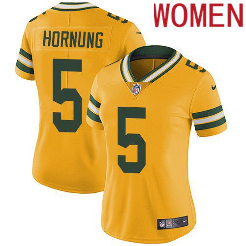 Women Green Bay Packers 5 Paul Hornung Yellow Nike Vapor Limited NFL Jersey